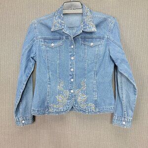 Moka Sport Womens Size Medium Rhinestone Embellished Denim Jacket